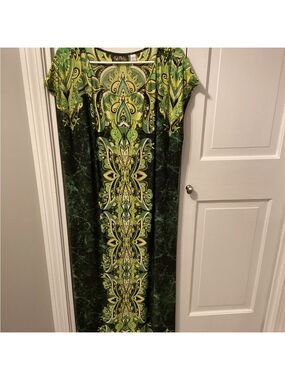 Bob Mackie Green and Yellow Maxi Dress EUC